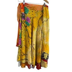 Christy Fisher Floral Wrap Skirt Womens OS Yellow Multi Roses Sheer Colorful NWT